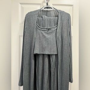 Grey Ribbed Lounge Matching Set (3PCS)
